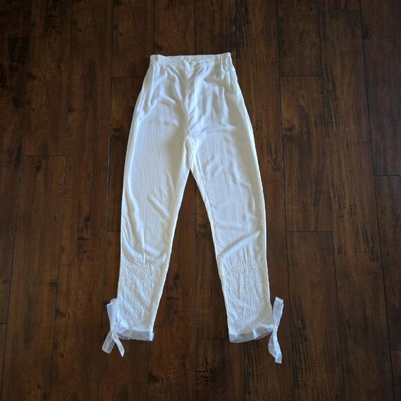 Women's Solid White Cotton Viscose Pants Casual Straight Trousers Size Medium - Picture 1 of 5
